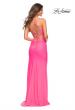 Picture of: Neon Jersey Luxe Gown with Draped Slit and Strappy Back in Neon Pink, Back Picture