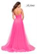 Picture of: Neon Pink Tulle A-line Prom Dress with Corset Sheer Bodice in Neon Pink, Back Picture