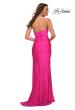 Picture of: Neon Strapless Sweetheart Jersey Evening Dress in Neon Pink, Back Picture