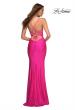 Picture of: Neon Prom Dress with Beautiful Lace Bodice and Jersey Skirt in Pink, Style: 30606, Back Picture