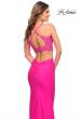 Picture of: Neon Pink Lace and Jersey Two Piece Illusion Top Dress in Neon Pink, Style: 30614, Back Picture