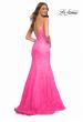 Picture of: Neon Pink Mermaid Lace Prom Dress with Sheer Jeweled Bodice in Pink, Style: 30663, Back Picture