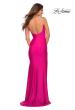 Picture of: Jeweled Rhinestone Strap Long Prom Dress in Neon in Neon Pink, Back Picture
