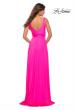 Picture of: Empire Waist Gown with Deep V Neckline in Neon in Neon Pink, Style: 30669, Back Picture