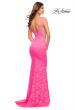 Picture of: Chic Stretch Neon Pink Lace Gown with Deep V Neckline in Neon Pink, Style: 30677, Back Picture