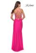 Picture of: Neon Pink Jersey Gown with Wrap Style Front and Rhinestones in Neon Pink, Style: 30683, Back Picture