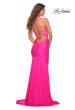 Picture of: Fitted Jersey Gown with Rhinestone Top in Neon Pink in Neon Pink, Back Picture