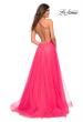 Picture of: Neon Tulle Ballgown with Jeweled Top and Pockets in Neon Pink, Back Picture