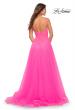 Picture of: Neon Pink Tulle and Lace Ballgown with Illusion Bodice in Neon Pink, Back Picture