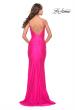 Picture of: Jersey Dress with Criss Cross Bodice and Jeweled Straps in Neon in Neon Pink, Style: 31222, Back Picture
