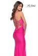 Picture of: Open Lace Up Back Long Gown with Lace Side Detail in Neon Pink, Style: 31365, Back Picture