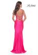 Picture of: Bedazzled Rhinestone Jersey Gown with Deep V Neckline in Neon in Neon Pink, Style: 31413, Back Picture