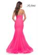 Picture of: Rhinestone Fully Embellished Prom Dress with Sheer Bodice in Neon in Neon Pink, Style: 31421, Back Picture