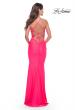 Picture of: Long Prom Dress with Front Cut Out and Twist Detail in Neon Pink, Style: 31539, Back Picture