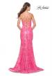 Picture of: Print Sequin Mermaid Dress with Lace Up Back in Neon Pink, Style: 31865, Back Picture