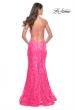 Picture of: Neon Mermaid Print Sequin Dress with Lace Up Open Back in Neon Pink, Style: 32337, Back Picture