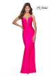 Picture of: Triple Knotted Jersey Prom Dress with Tie Up Back in Neon Pink, Style: 28905, Detail Picture 1