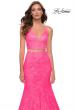 Picture of: Two Piece Gown with Mermaid Skirt and Sheer Sides in Neon Pink, Style 29967, Detail Picture 1
