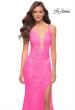 Picture of: Stretch Lace Gown with Slit and Open Keyhole Back in Neon Pink, Style 29978, Detail Picture 1