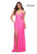 Picture of: Stretch Lace Prom Dress in Neon Pink in Neon Pink, Style 29987, Detail Picture 1