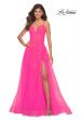 Picture of: Tulle Prom Dress with Lace Detail in Neon Pink in Neon Pink, Detail Picture 1