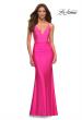 Picture of: Neon Jersey Dress with Rhinestone Beaded Top and V Neck in Pink, Style: 30601, Detail Picture 1