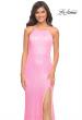 Picture of: Neon Pink High Neck Sequin Gown with Open Back in Pink, Style: 30638, Detail Picture 1