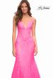 Picture of: Neon Pink Mermaid Lace Prom Dress with Sheer Jeweled Bodice in Pink, Style: 30663, Detail Picture 1