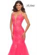 Picture of: Tulle and Lace Mermaid Gown in Neon Pink in Neon Pink, Detail Picture 1