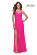 Picture of: Neon Pink Jersey Gown with Wrap Style Front and Rhinestones in Neon Pink, Style: 30683, Detail Picture 1