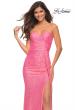 Picture of: Strapless Sequin Gown with Draped Slit in Neon Pink in Neon Pink, Detail Picture 1