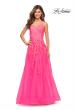 Picture of: Gorgeous Lace and Tulle Ball Gown with High Slit in Neon Pink in Neon Pink, Style: 30693, Detail Picture 1