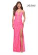 Picture of: Illusion Lace Gown with Deep V Neckline in Neon Pink, Style: 30694, Detail Picture 1