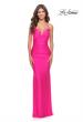 Picture of: Rhinestone Ruched Jersey Prom Dress with Lace Up Back in Bright Colors in Neon Pink, Style: 31237, Detail Picture 1