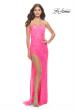 Picture of: Beaded Lace Strapless Dress with High Side Slit in Neon Pink, Style: 31351, Detail Picture 1