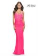 Picture of: Beaded Lace Bodice with Sheer Waist Long Jersey Gown in Bright Colors in Neon Pink, Style: 31437, Detail Picture 1