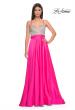 Picture of: Satin Gown with Sheer Rhinestone Bodice in Neon in Neon Pink, Style: 31448, Detail Picture 1