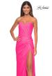 Picture of: Strapless Fitted Rhinestone Embellished Gown with Knot Detail in Neon Pink, Style: 32175, Detail Picture 1