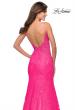 Picture of: Long Mermaid Lace Dress with Back Rhinestone Detail in Neon Pink, Style: 28355, Detail Picture 2