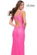 Picture of: Stretch Lace Gown with Slit and Open Keyhole Back in Neon Pink, Style 29978, Detail Picture 2