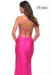 Picture of: Neon Pink Long Tie Up Back Jersey Prom Dress with Slit in Neon Pink, Detail Picture 2