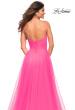 Picture of: Neon Pink Tulle A-line Prom Dress with Corset Sheer Bodice in Neon Pink, Detail Picture 2