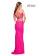 Picture of: Neon Pink Lace and Jersey Two Piece Illusion Top Dress in Neon Pink, Style: 30614, Detail Picture 2