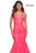 Picture of: Tulle and Lace Mermaid Gown in Neon Pink in Neon Pink, Detail Picture 2
