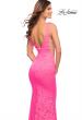 Picture of: Chic Stretch Neon Pink Lace Gown with Deep V Neckline in Neon Pink, Style: 30677, Detail Picture 2