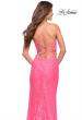 Picture of: Illusion Lace Gown with Deep V Neckline in Neon Pink, Style: 30694, Detail Picture 2