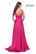 Picture of: A-Line Satin Gown with Ruched Bodice and V Neck in Neon in Neon Pink, Style: 31121, Detail Picture 2