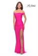 Picture of: Rhinestone Off the Shoulder Dress with Lace Up Back in Neon Pink, Style: 31276, Detail Picture 2