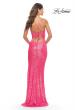 Picture of: Stretch Sequin Dress with High Side Slit and V Neck in Neon Pink, Style: 31298, Detail Picture 2