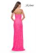 Picture of: Beaded Lace Strapless Dress with High Side Slit in Neon Pink, Style: 31351, Detail Picture 2